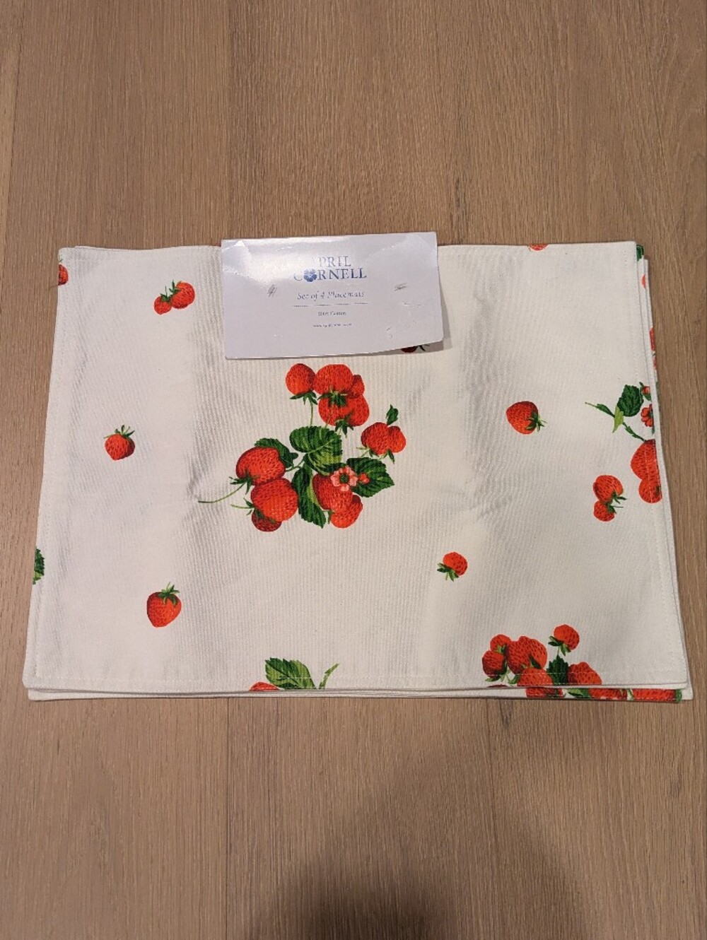 Printed Strawberry Cotton Placemat Set Of 4- White/Red
